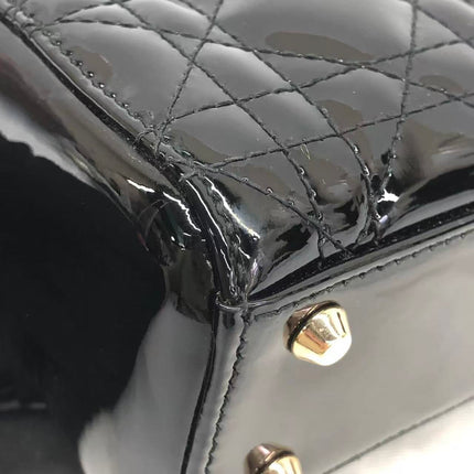 Lady Dior Mini Black Patent Leather Bag with gold hardware Chain Strap