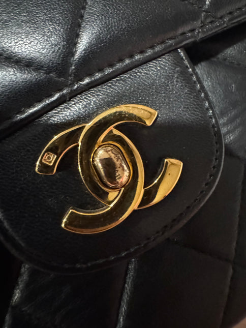 Chanel Medium Double Sided Top Handle Flap Bag Black Lambskin Leather 24k Gold Hardware