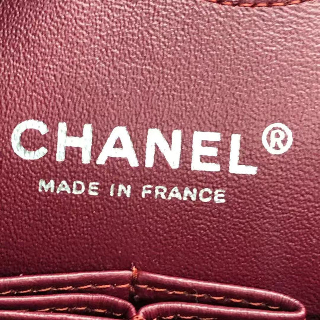 Chanel Classic Flap Medium 2012 Red Burgundy Patent Leather Silver Hardware