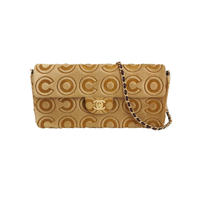Chanel East West Rare Tan Brown Pony-hair Calfskin Leather CC Logo