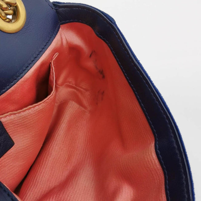 Gucci Marmont Mini Flap Navy Velvet Handbag