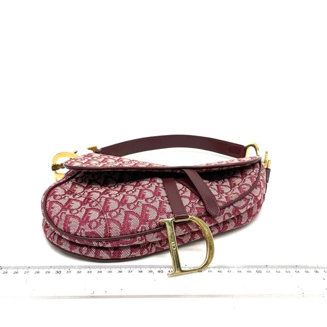 Dior Saddle Vintage Medium Red Burgundy Monogram Oblique Shoulder Bag 2002
