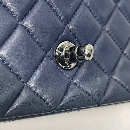 Chanel Classic Flap Mini 2014 Navy Lambskin Leather Silver Hardware