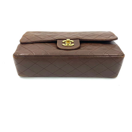 Chanel Classic Flap Rare Vintage Medium Brown Lambskin Leather 24k Gold Hardware 1989-1991
