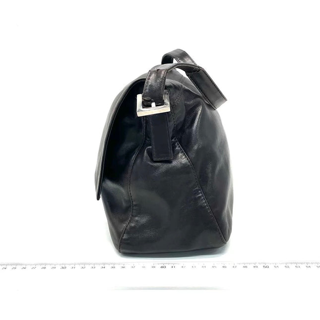 Fendi Mamma Baguette Chocolate Brown Lambskin Leather Silver Hardware