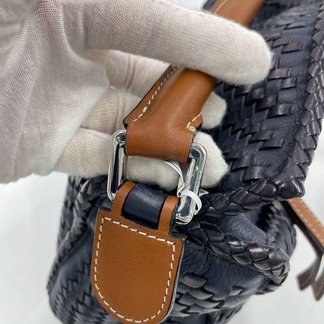 Loewe Puzzle Small Leather Woven Braided Navy Crossbody Bag