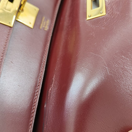 Hermes Kelly 32 Sellier Burgundy Box Leather Gold HW 1987
