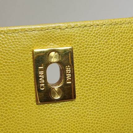 Chanel Vintage Kelly Flap Bag Yellow Caviar Leather 24k Gold Hardware 1997-1999
