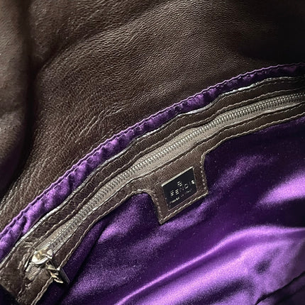 Fendi Mamma Baguette Chocolate Brown Lambskin Leather Silver Hardware