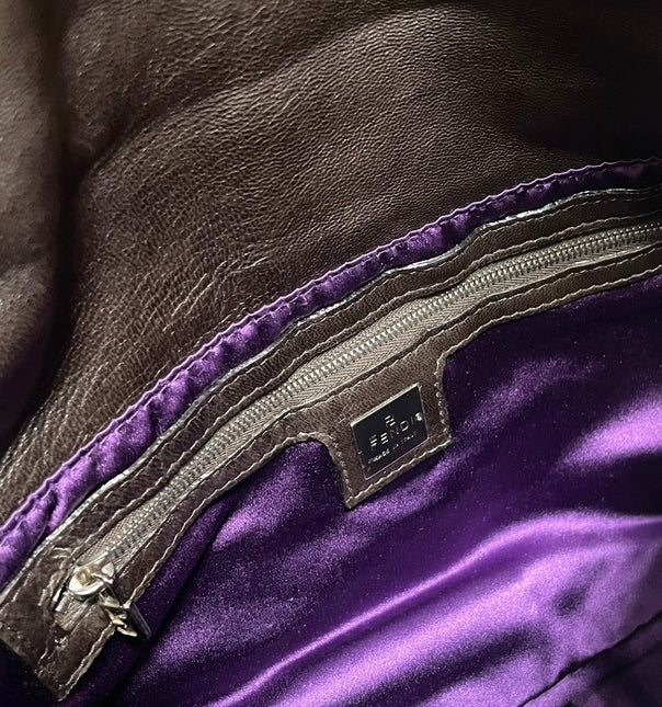 Fendi Mamma Baguette Chocolate Brown Lambskin Leather Silver Hardware