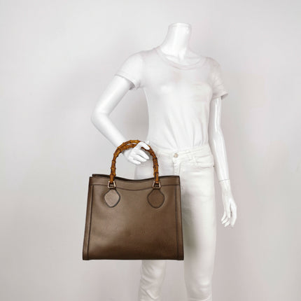 Gucci Diana Vintage Large Metallic Copper Calfskin Leather Bamboo Top Handles Tote Bag