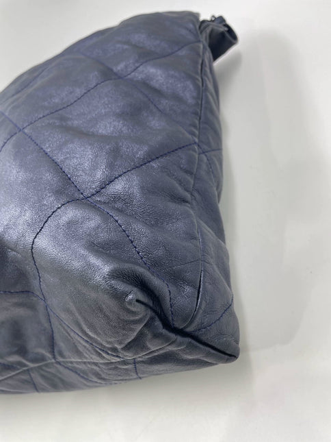 Chanel 22 Hobo Bag Medium Shiny Calfskin Leather Metallic Navy