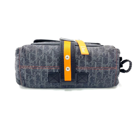 Dior Flight Medium Black Oblique Monogram Orange Strap Shoulder Bag