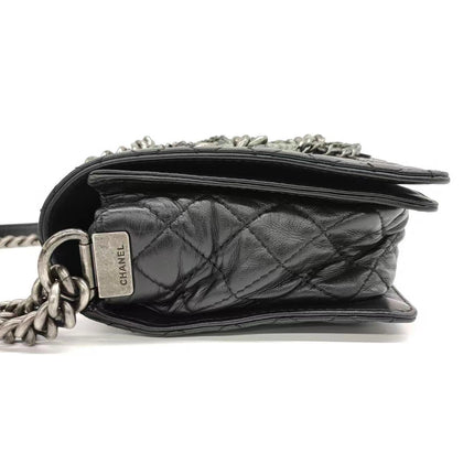 Chanel Enchained Boy Bag 2012 Black Leather Medium Flap Bag