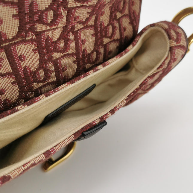 Dior Saddle Mini Burgundy Oblique Monogram Canvas with Strap