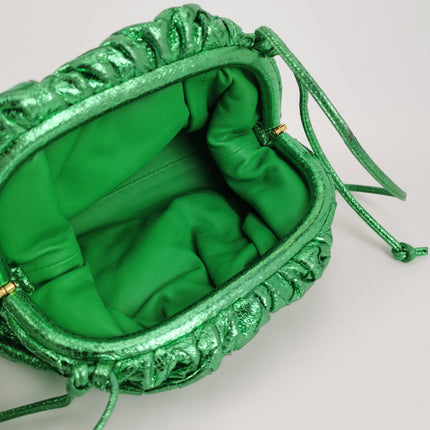 Bottega Veneta Pouch Mini Metallic Green Intrecciato Leather
