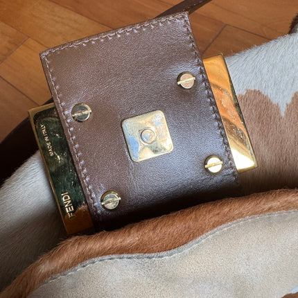 Fendi Mamma Baguette Large Pony hair in Cow Print Natural Color