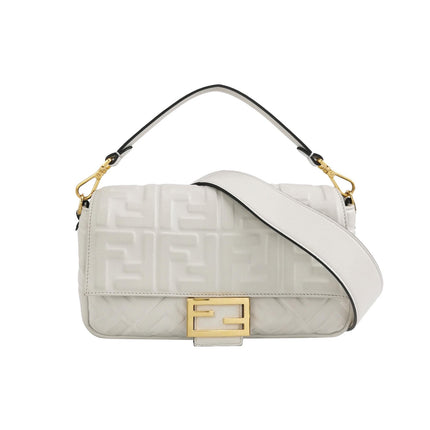 Fendi Baguette White Lambskin Leather Crossbody Bag Medium-Luxbags