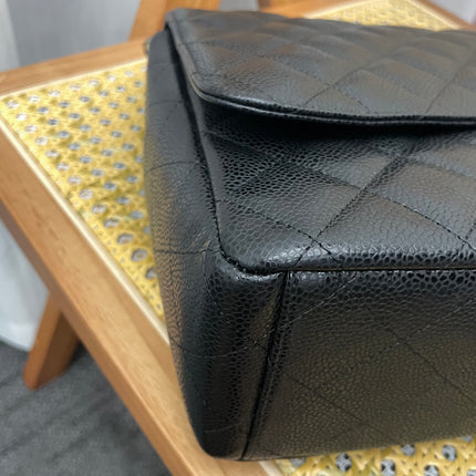 Chanel Classic Flap Maxi Black Caviar Leather Double Flap Sliver Hardware 2011-12