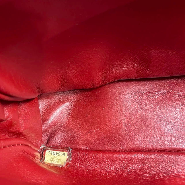 Chanel Vintage Classic Flap Bi-color Beige Perforated Leather and Red Leather Strap Bag, 2000-2002