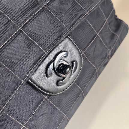 Sold Chanel So Black Canvas Classic Flap 2002 Ice Cube Chocolate Bar Shoulder Bag Black Hardware