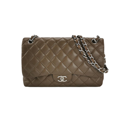 Chanel Classic Flap Jumbo 2012 Coffee Brown Caviar Leather Double Flap Silver Hardware