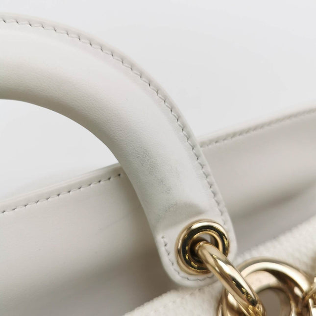 Sold Lady D-Joy Mini Handbag Microcannage Technical Fabric White with Two Straps