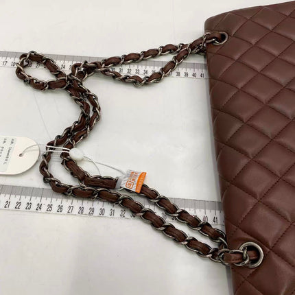 Chanel Classic Flap Maxi Chocolate Brown Lambskin Leather Single Flap Silver Hardware