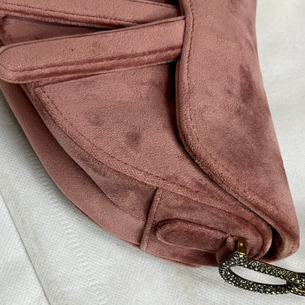 Dior Saddle Mini Pink Velvet Handbag with Crystals
