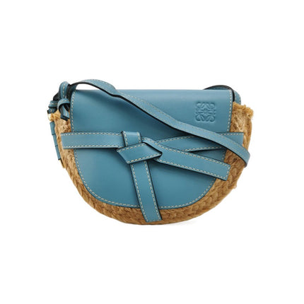 Loewe Gate Mini Blue Leather and Straw Crossbody Bag