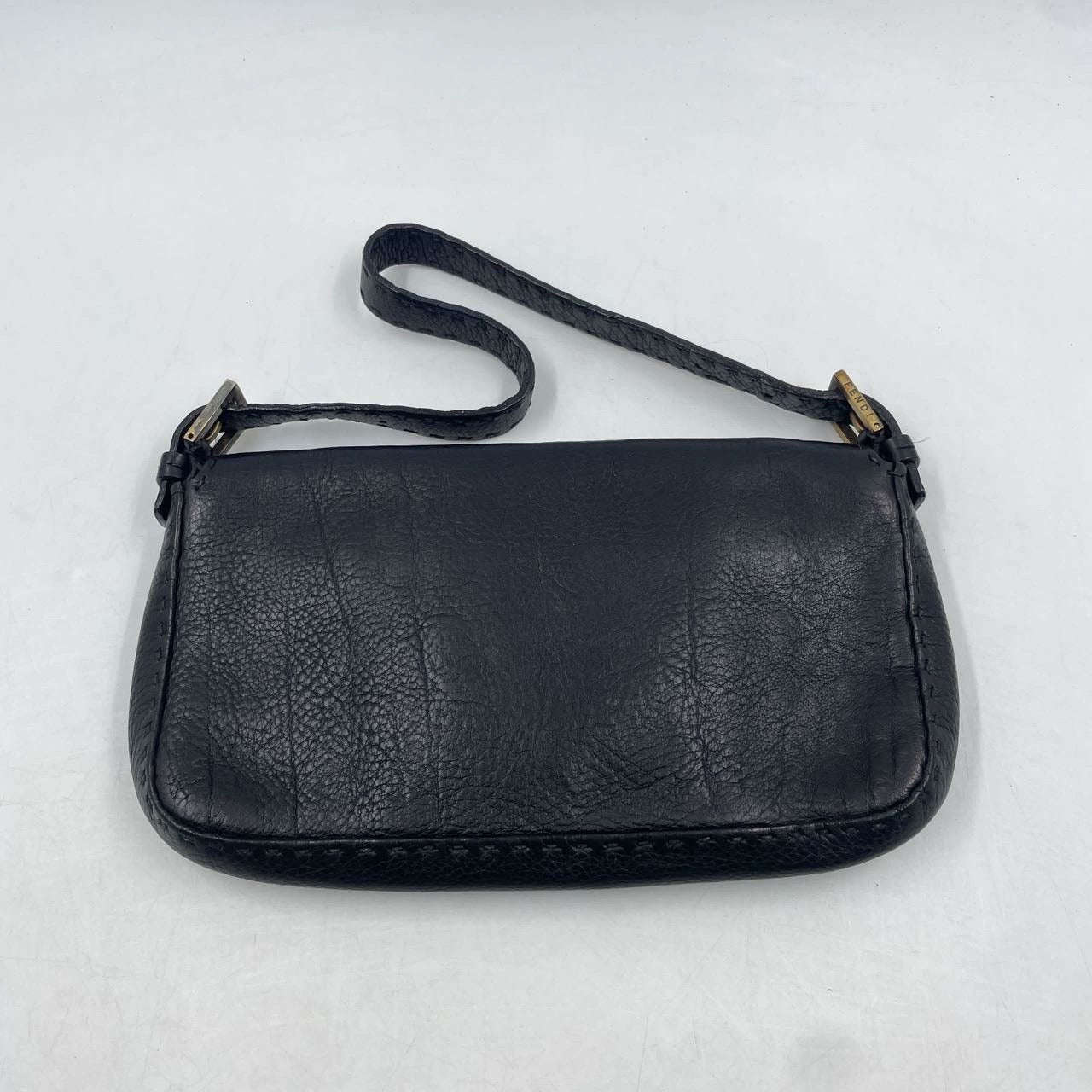 Fendi Baguette Selleria Calfskin Leather Sellier Stitching Redyed Black Shoulder Bag