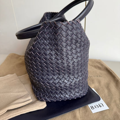 Bottega Veneta Cabat Small Intreccio Leather Tote Bag Navy