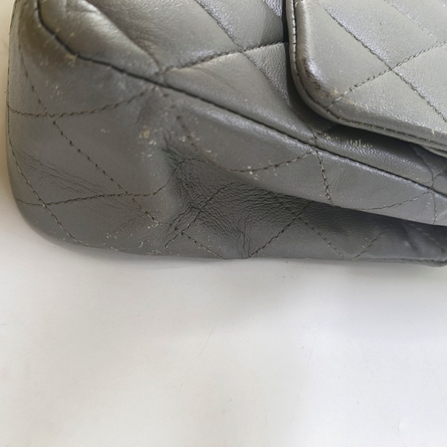 Chanel Timeless Classic Flap Medium Grey Lambskin Leather Silver Hardware