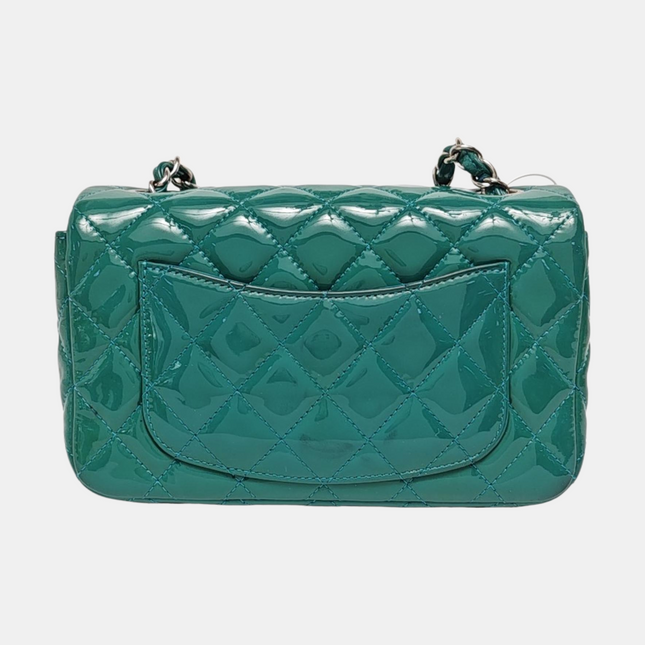 Chanel Classic Flap Rectangular Mini Blue Patent Leather Silver Hardware