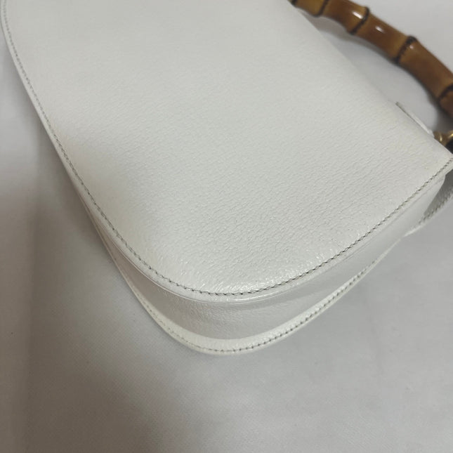 Gucci Bamboo 1947 Top Handle Bag White Grained Leather Medium