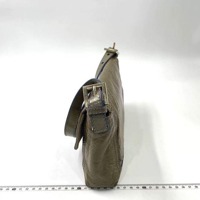 Fendi Baguette Dark Green Crinkled Patent Leather Shoulder Bag