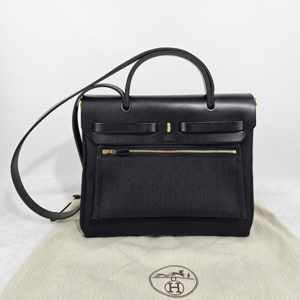 Hermes Herbag 31 Black Canvas Gold Hardware Crossbody Bag