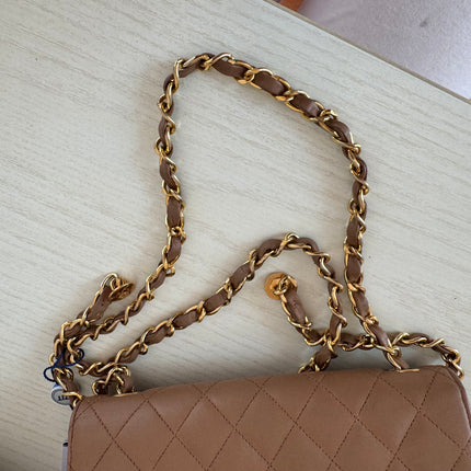 Chanel Classic Flap Mini Vintage Beige Lambskin Leather Adjustable Gold-tone Chain