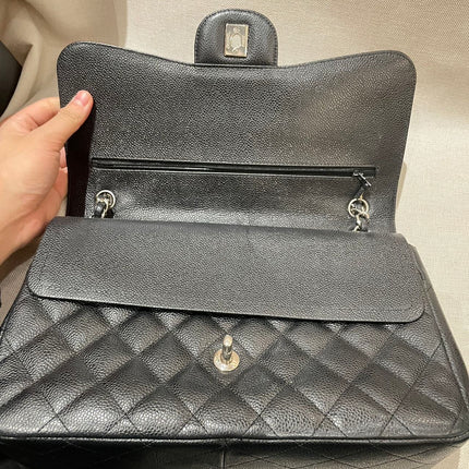 Chanel Classic Flap Jumbo 2012 Black Caviar Leather Double Flap Silver Hardware