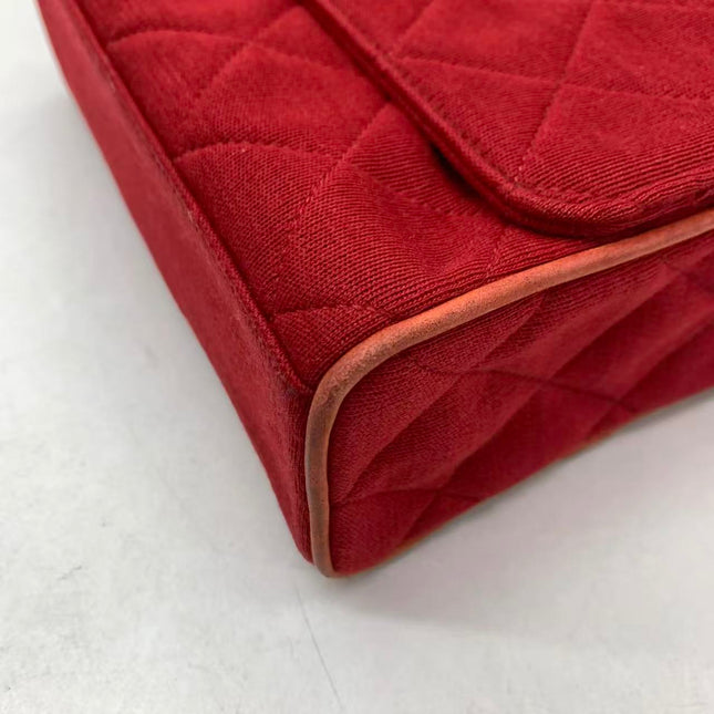 Chanel Mini Top Handle Bag Red Fabric Gold Hardware