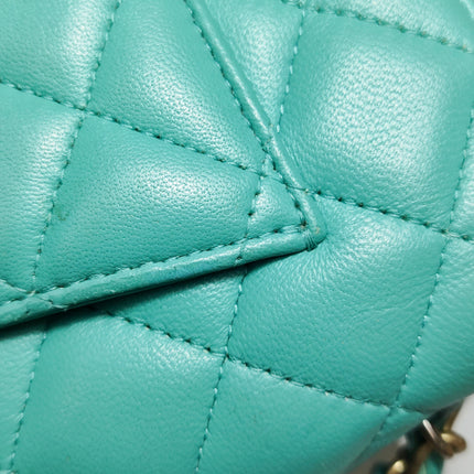 Chanel Classic Flap Mini Turquoise Blue Lambskin Leather Gold Hardware