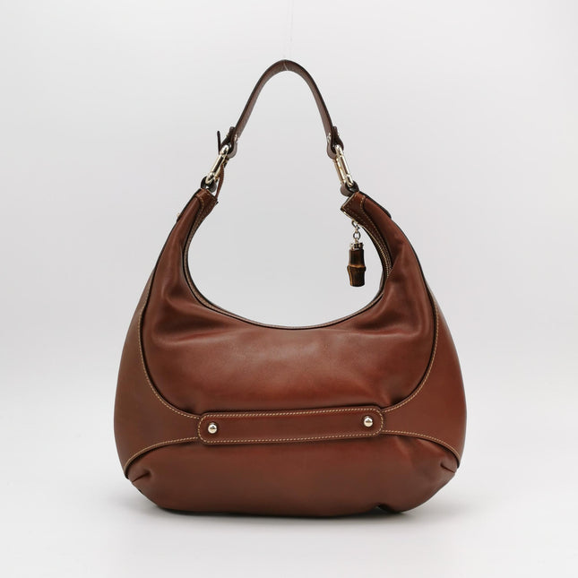 Gucci Bamboo Amalfi Hobo Horsebit Shoulder Bag Brown Leather