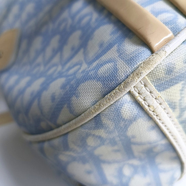 Dior No. 1 Rasta Trotter Bowling Bag Blue Oblique Canvas White Patent Leather