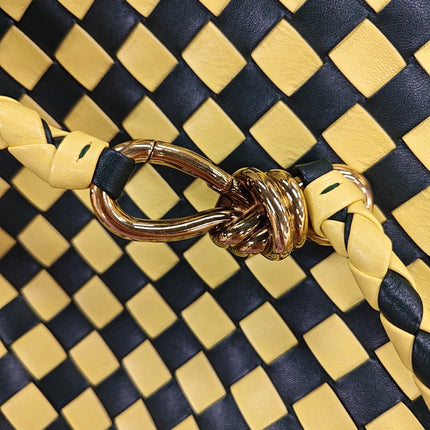 Bottega Veneta Andiamo Large Yellow and Green Checkered Intrecciato Leather Handbag