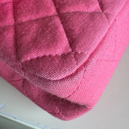 Chanel Classic Flap Medium Double Flap Pink Jersey Silver Hardware 2014