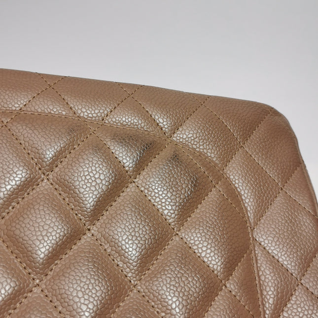 Chanel Classic Flap Jumbo 2009 Coffee Brown Caviar Leather Single Flap Silver Hardware