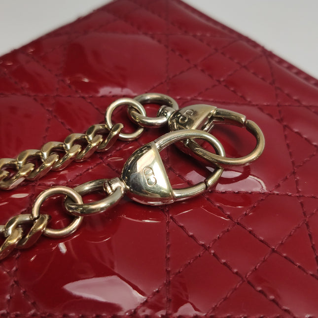 Lady Dior Mini 2019 Red Burgundy Patent Leather Gold Hardware Suede Interior Chain Strap