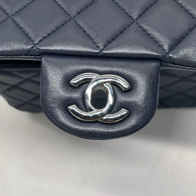 Chanel Classic Flap Mini 2014 Navy Lambskin Leather Silver Hardware