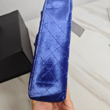Chanel Classic Flap Medium Royal Blue Velvet Silver Hardware