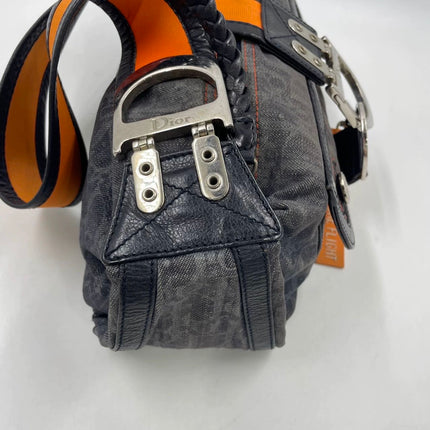 Dior Flight Medium Black Oblique Monogram Orange Strap Shoulder Bag